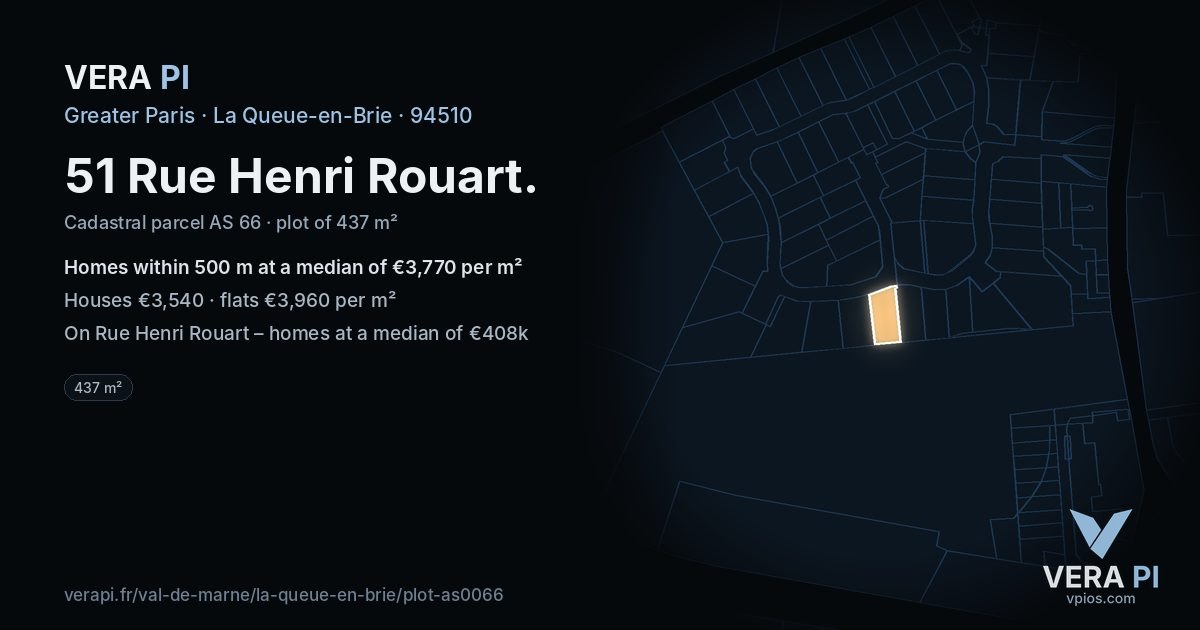 51 Rue Henri Rouart, La Queue-en-Brie at night – the plot lit, the parcels around coloured by the prices near them