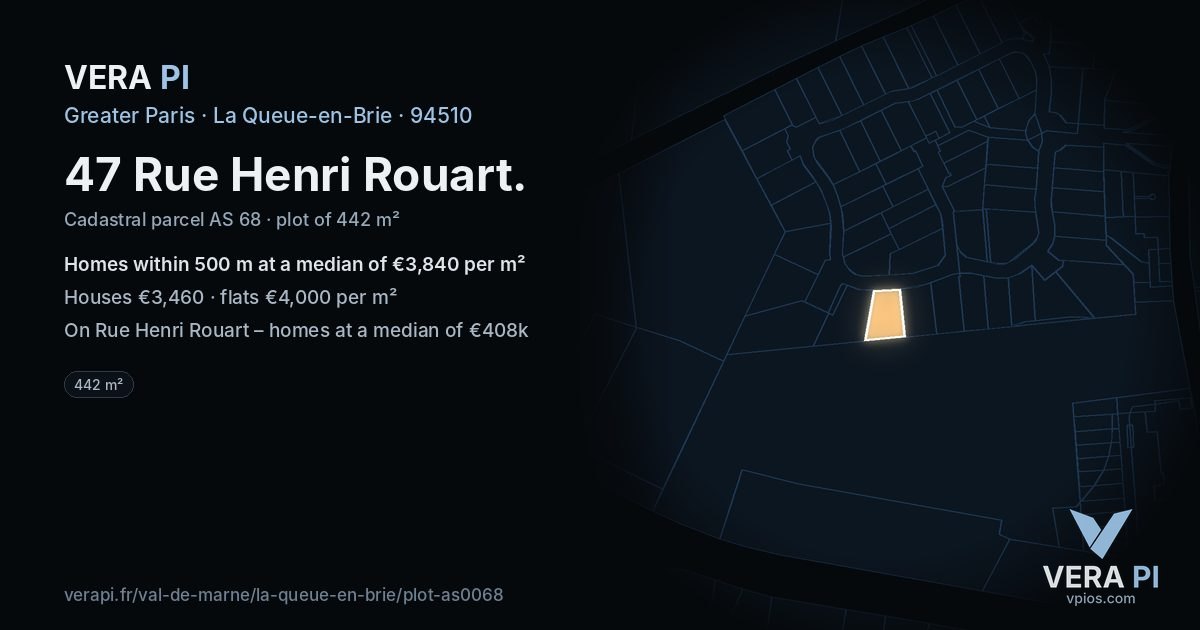 47 Rue Henri Rouart, La Queue-en-Brie at night – the plot lit, the parcels around coloured by the prices near them