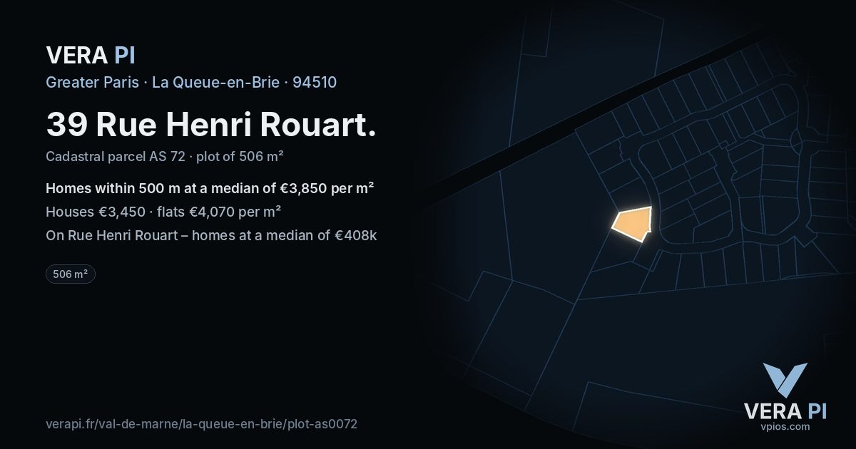 39 Rue Henri Rouart, La Queue-en-Brie at night – the plot lit, the parcels around coloured by the prices near them