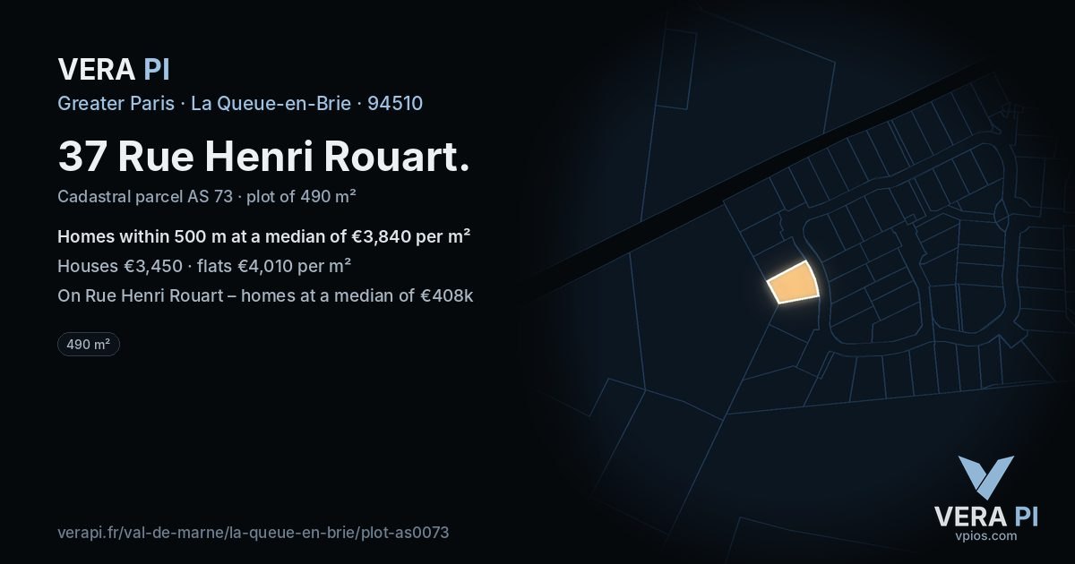 37 Rue Henri Rouart, La Queue-en-Brie at night – the plot lit, the parcels around coloured by the prices near them