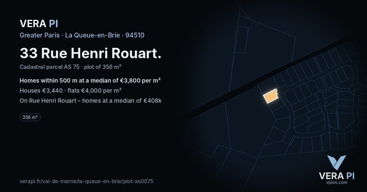 33 Rue Henri Rouart, La Queue-en-Brie at night – the plot lit, the parcels around coloured by the prices near them