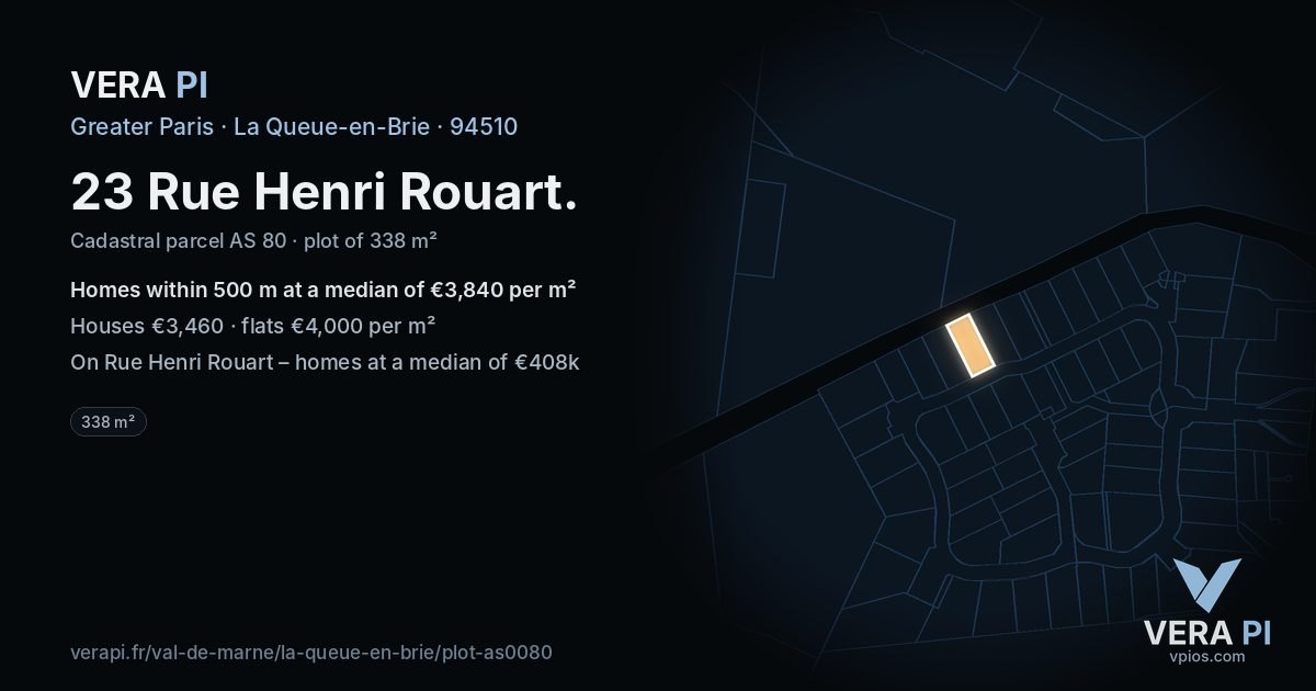 23 Rue Henri Rouart, La Queue-en-Brie at night – the plot lit, the parcels around coloured by the prices near them