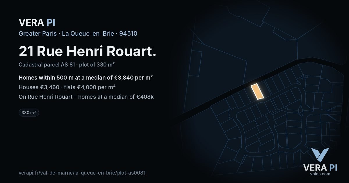 21 Rue Henri Rouart, La Queue-en-Brie at night – the plot lit, the parcels around coloured by the prices near them