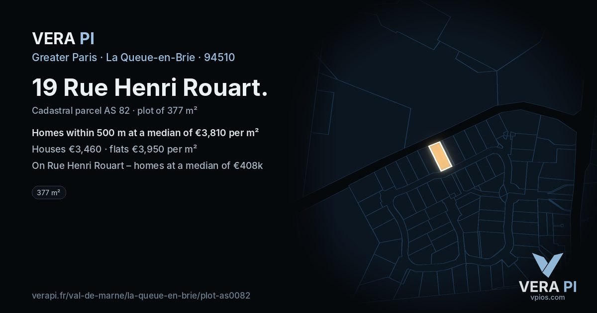 19 Rue Henri Rouart, La Queue-en-Brie at night – the plot lit, the parcels around coloured by the prices near them