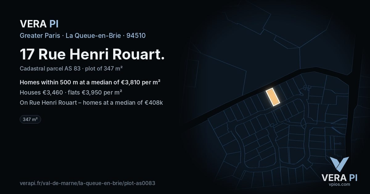 17 Rue Henri Rouart, La Queue-en-Brie at night – the plot lit, the parcels around coloured by the prices near them