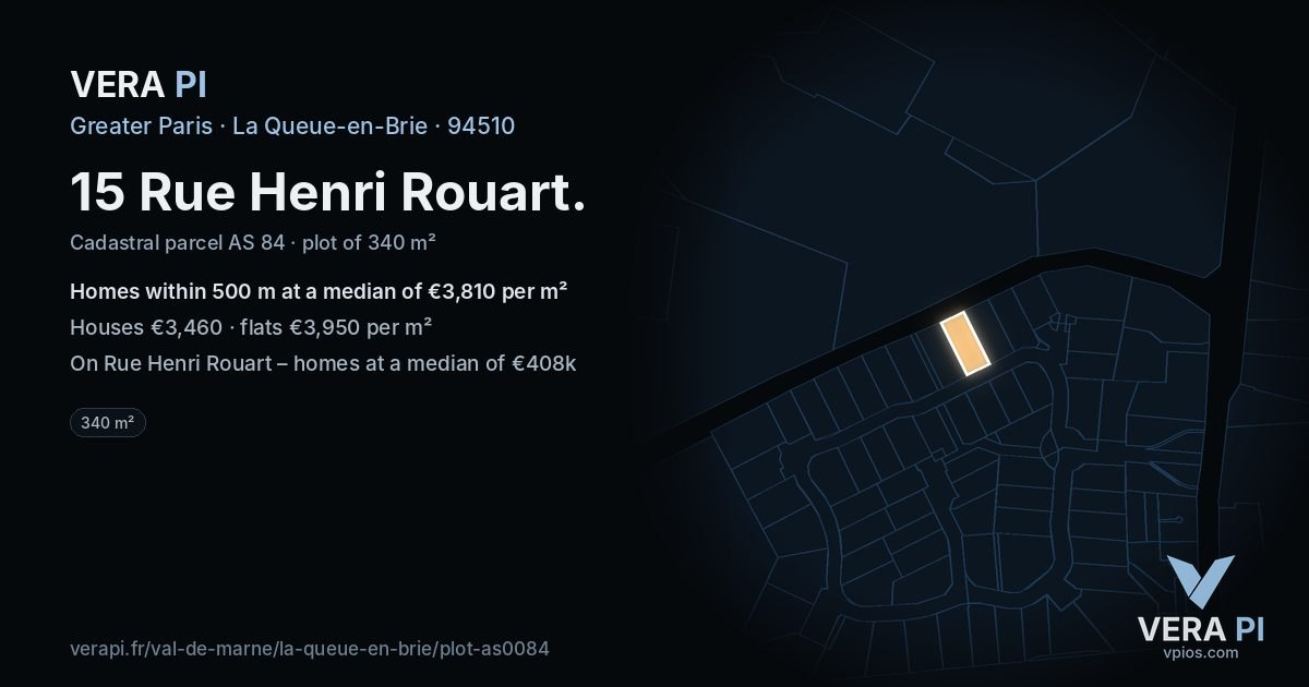 15 Rue Henri Rouart, La Queue-en-Brie at night – the plot lit, the parcels around coloured by the prices near them