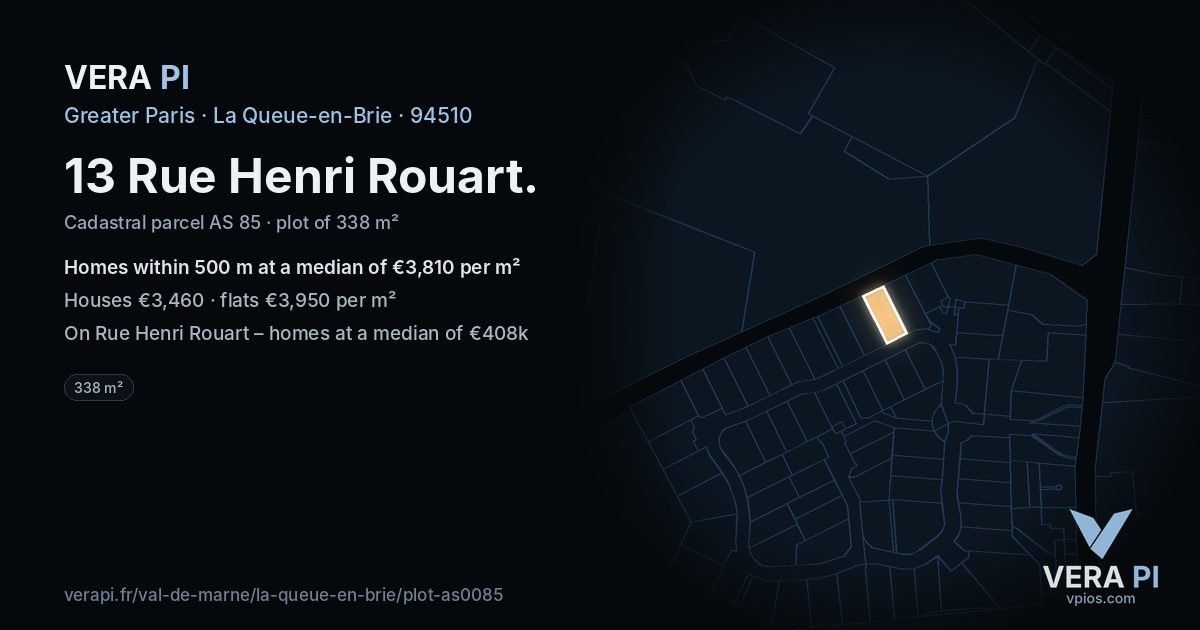 13 Rue Henri Rouart, La Queue-en-Brie at night – the plot lit, the parcels around coloured by the prices near them