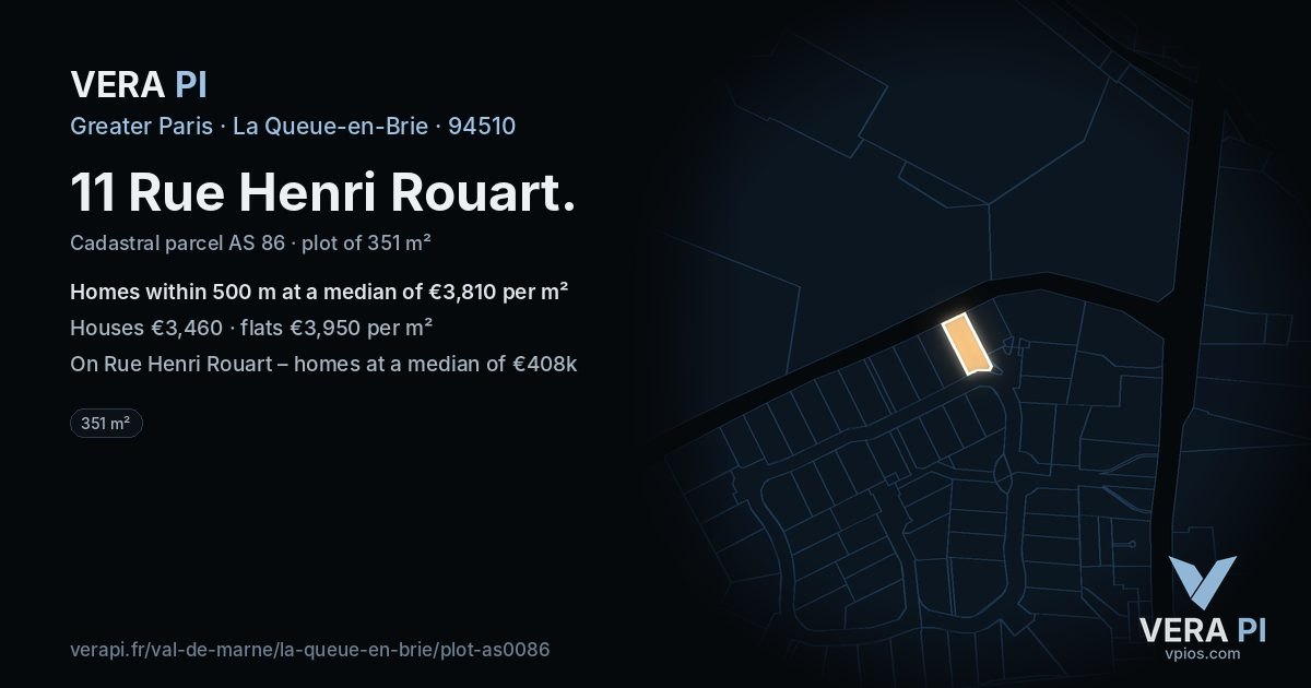 11 Rue Henri Rouart, La Queue-en-Brie at night – the plot lit, the parcels around coloured by the prices near them