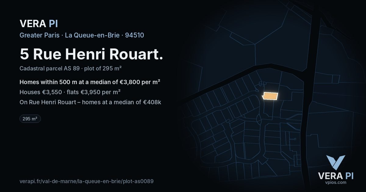 5 Rue Henri Rouart, La Queue-en-Brie at night – the plot lit, the parcels around coloured by the prices near them