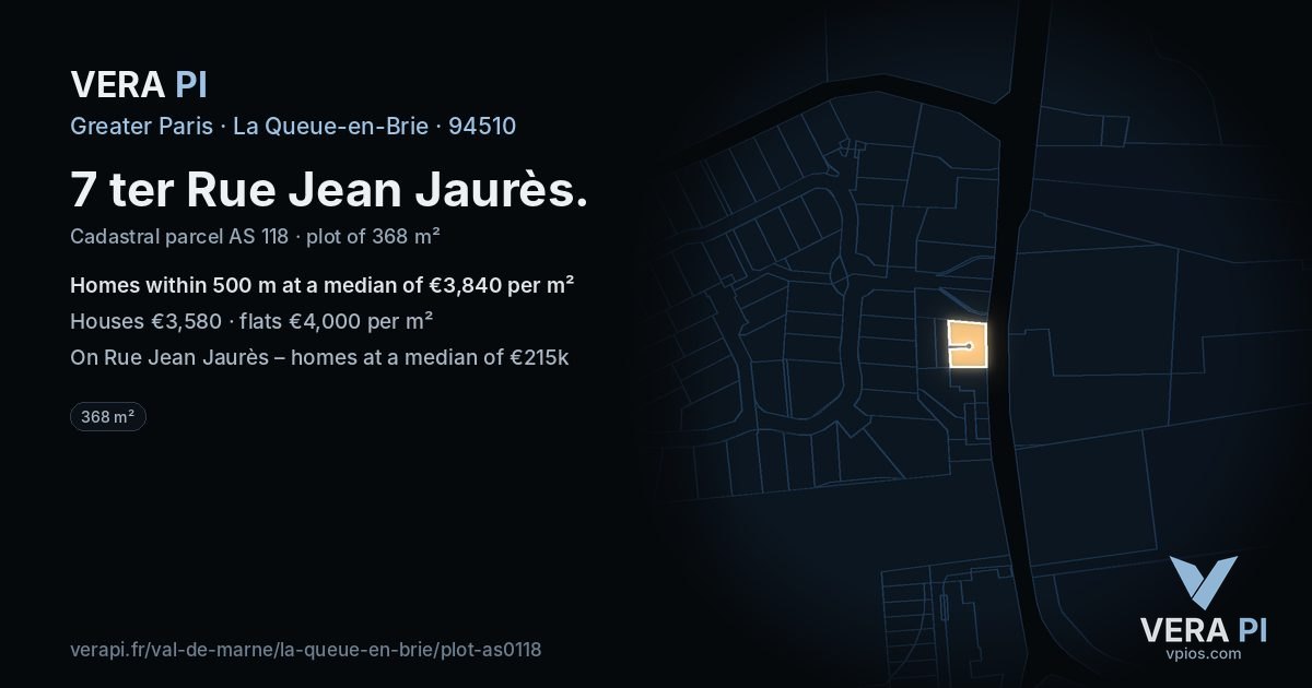7 ter Rue Jean Jaurès, La Queue-en-Brie at night – the plot lit, the parcels around coloured by the prices near them