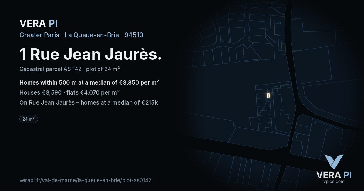 1 Rue Jean Jaurès, La Queue-en-Brie at night – the plot lit, the parcels around coloured by the prices near them