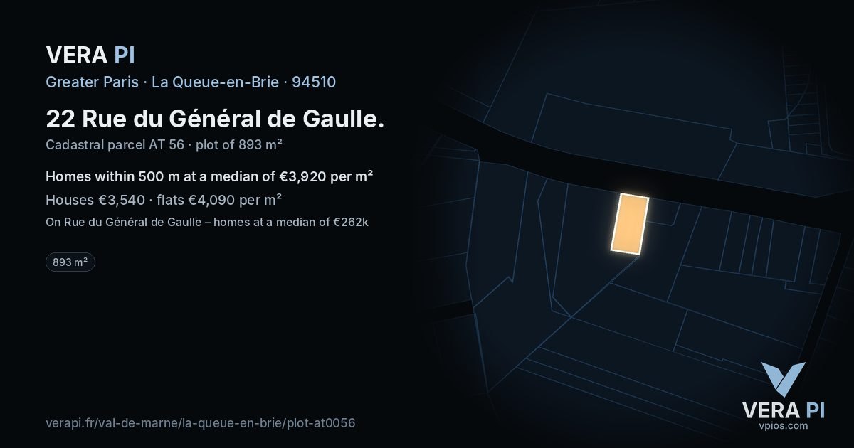 22 Rue du Général de Gaulle, La Queue-en-Brie at night – the plot lit, the parcels around coloured by the prices near them