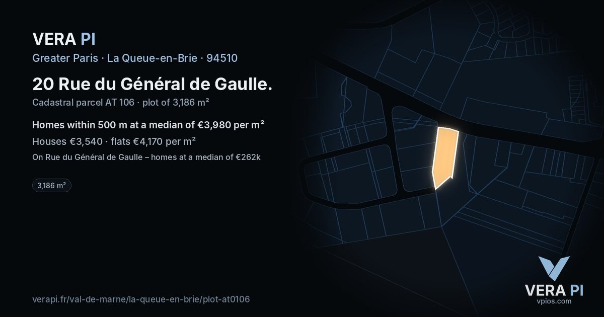 20 Rue du Général de Gaulle, La Queue-en-Brie at night – the plot lit, the parcels around coloured by the prices near them