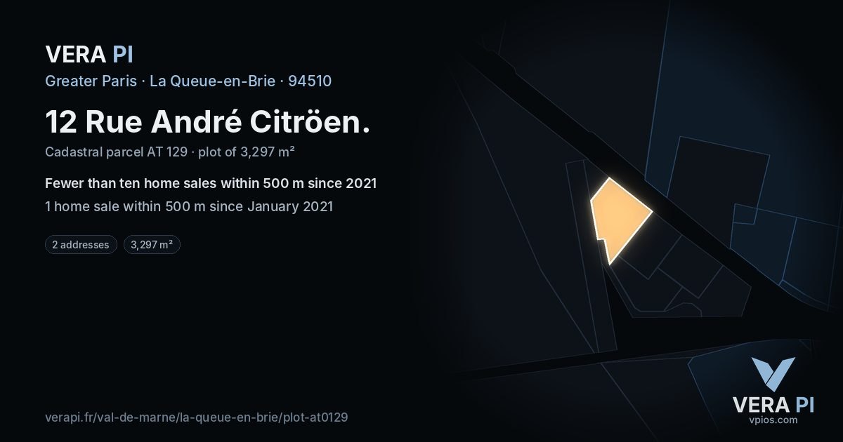 12 Rue André Citröen, La Queue-en-Brie at night – the plot lit, the parcels around coloured by the prices near them