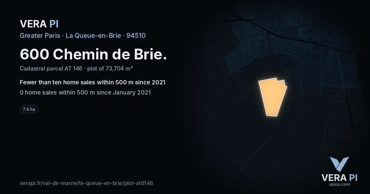 600 Chemin de Brie, La Queue-en-Brie at night – the plot lit, the parcels around coloured by the prices near them