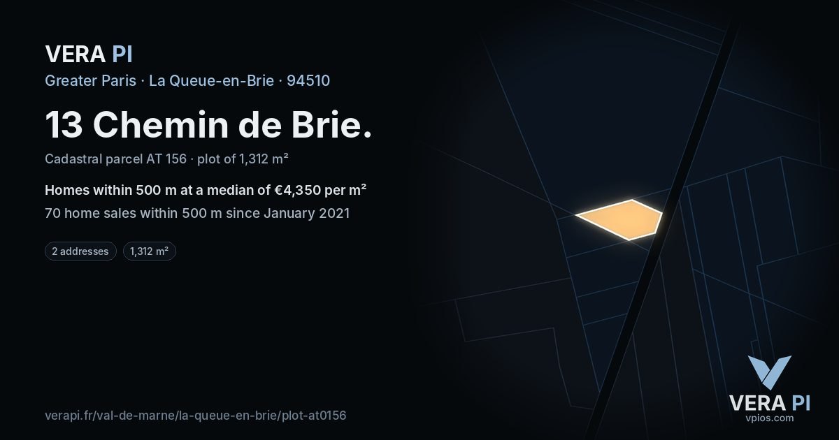 13 Chemin de Brie, La Queue-en-Brie at night – the plot lit, the parcels around coloured by the prices near them