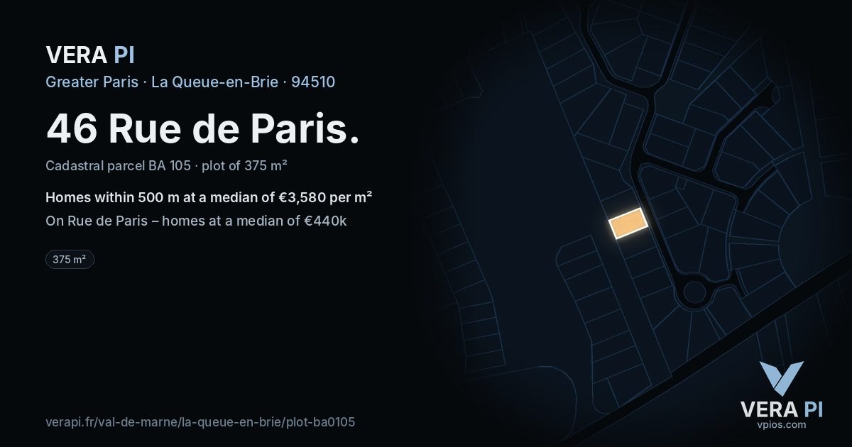 46 Rue de Paris, La Queue-en-Brie at night – the plot lit, the parcels around coloured by the prices near them