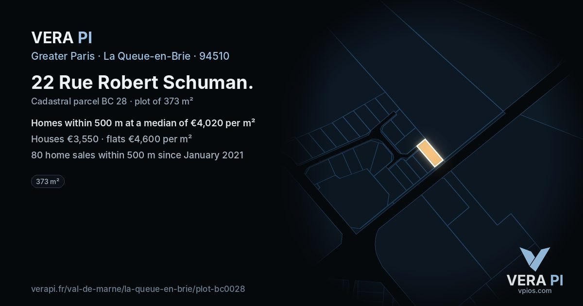 22 Rue Robert Schuman, La Queue-en-Brie at night – the plot lit, the parcels around coloured by the prices near them