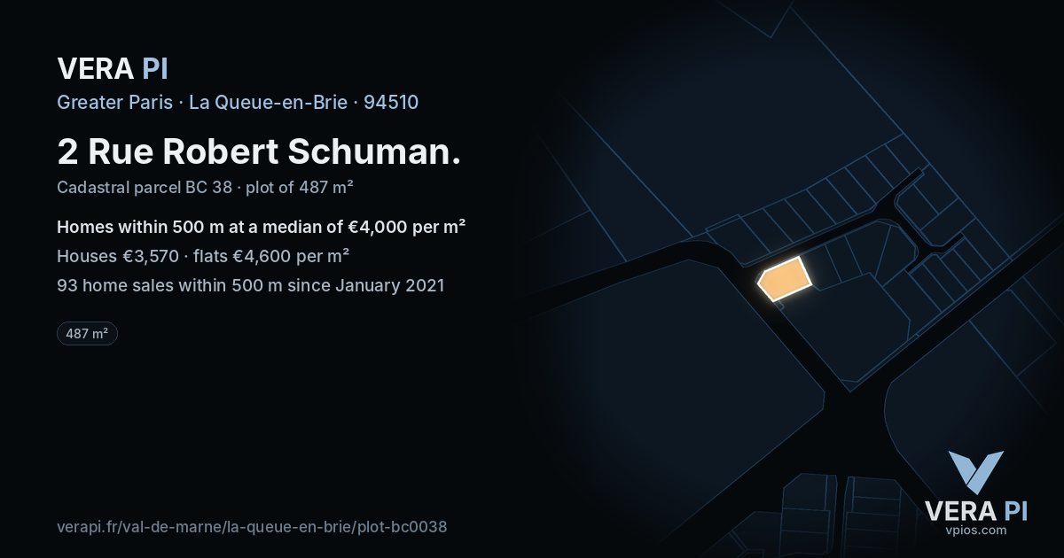 2 Rue Robert Schuman, La Queue-en-Brie at night – the plot lit, the parcels around coloured by the prices near them