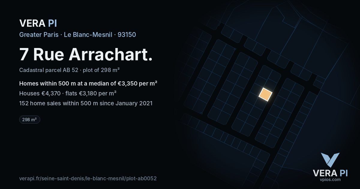 7 Rue Arrachart, Le Blanc-Mesnil at night – the plot lit, the parcels around coloured by the prices near them