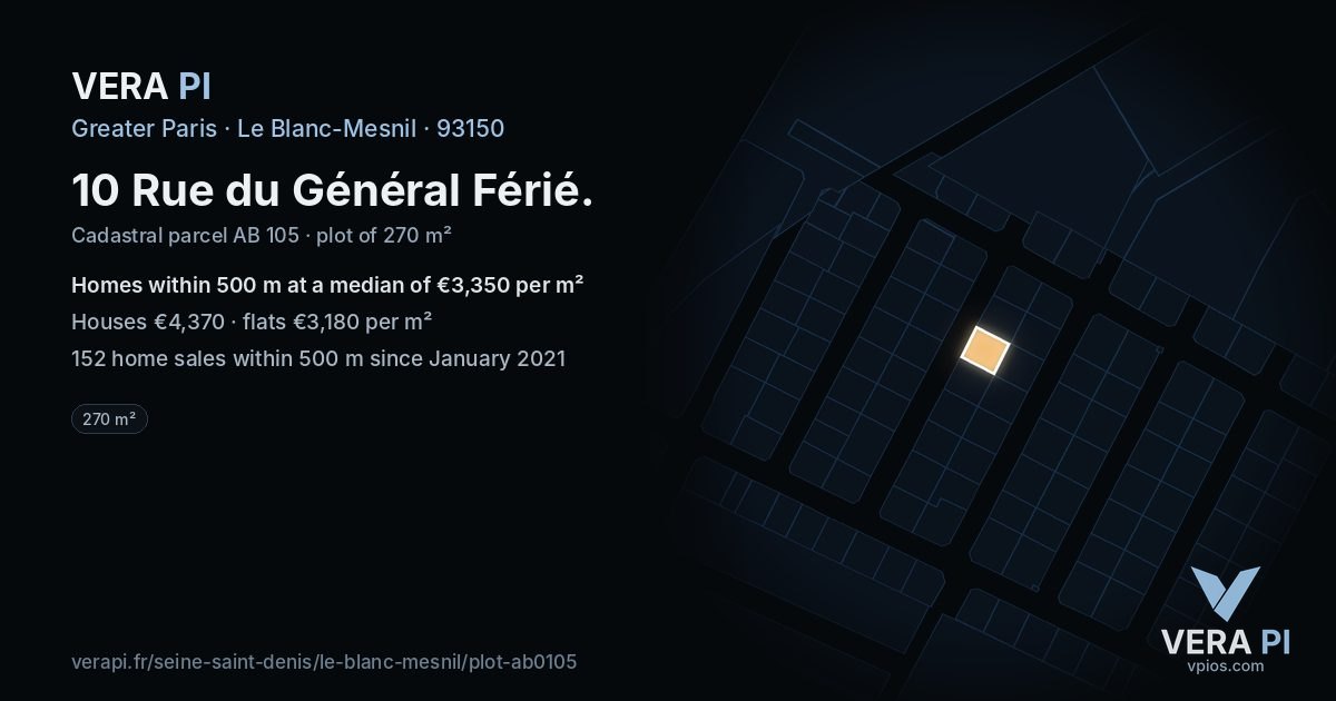10 Rue du Général Férié, Le Blanc-Mesnil at night – the plot lit, the parcels around coloured by the prices near them