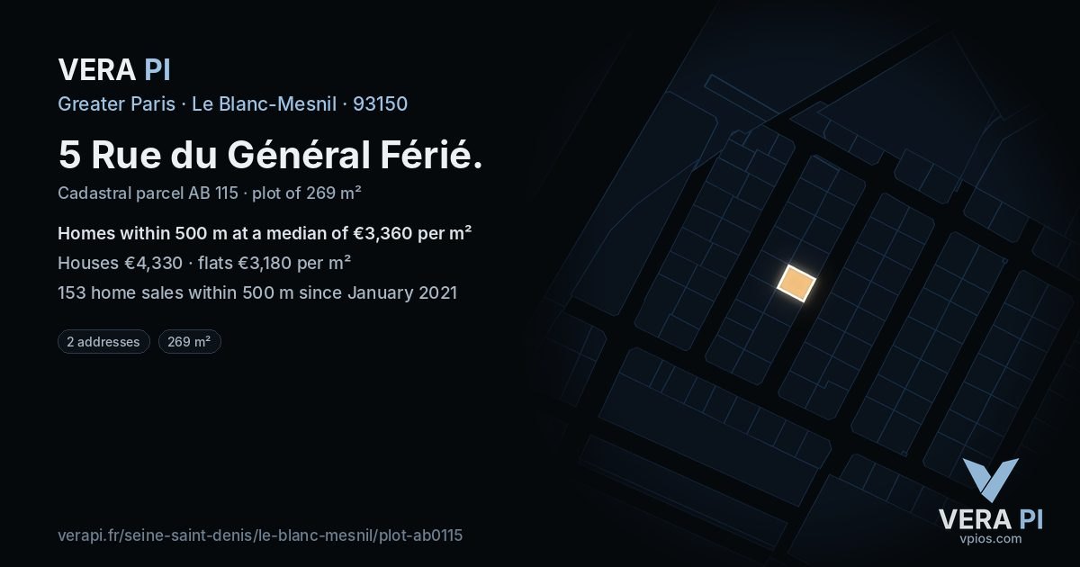 5 Rue du Général Férié, Le Blanc-Mesnil at night – the plot lit, the parcels around coloured by the prices near them