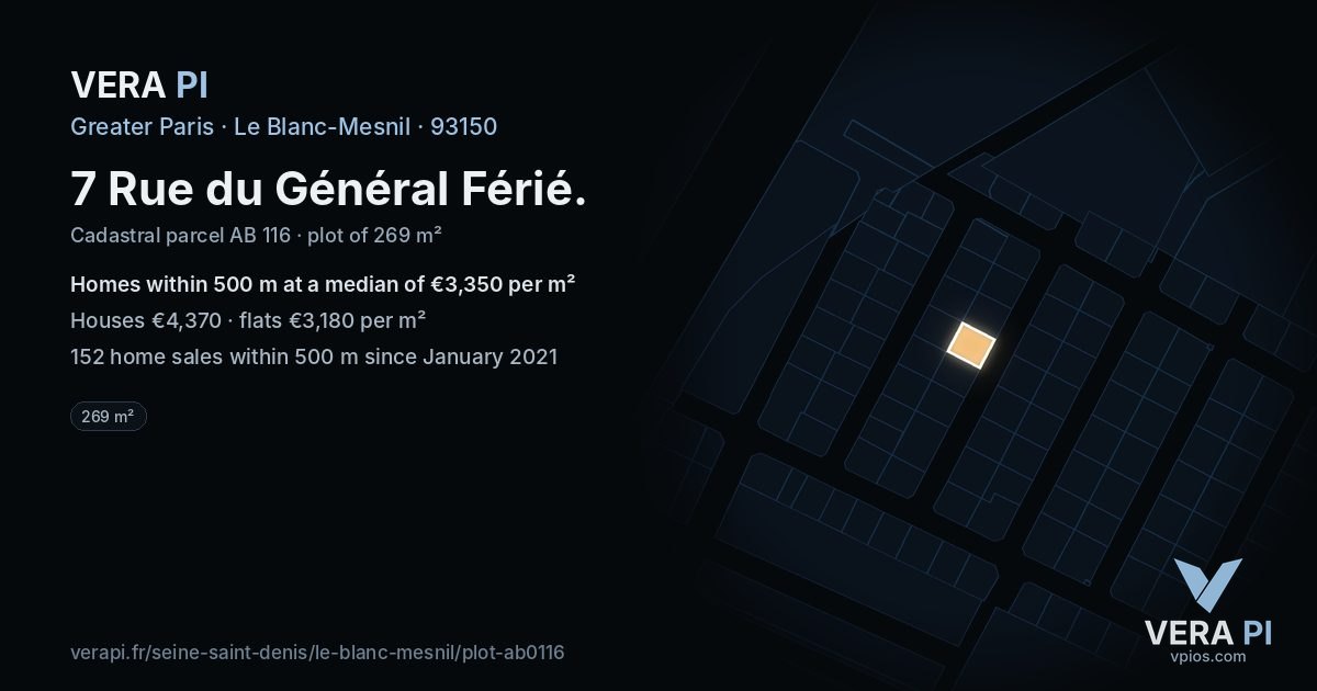 7 Rue du Général Férié, Le Blanc-Mesnil at night – the plot lit, the parcels around coloured by the prices near them