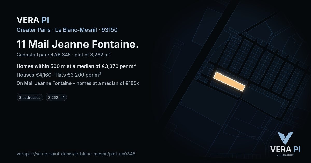 11 Mail Jeanne Fontaine, Le Blanc-Mesnil at night – the plot lit, the parcels around coloured by the prices near them