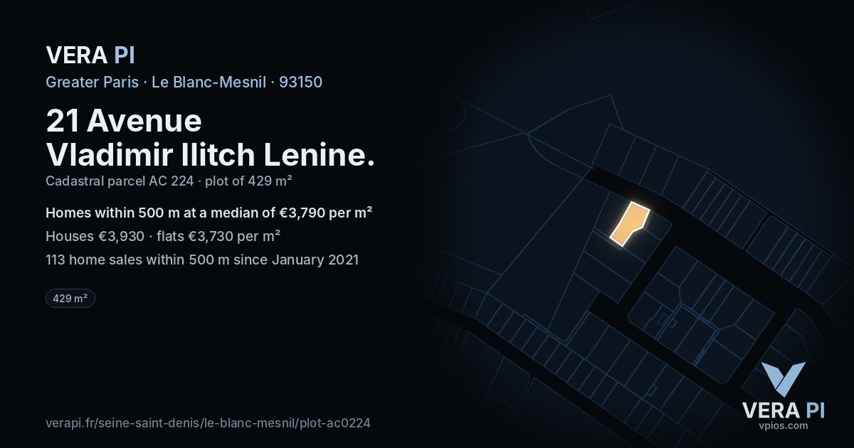 21 Avenue Vladimir Ilitch Lenine, Le Blanc-Mesnil at night – the plot lit, the parcels around coloured by the prices near them