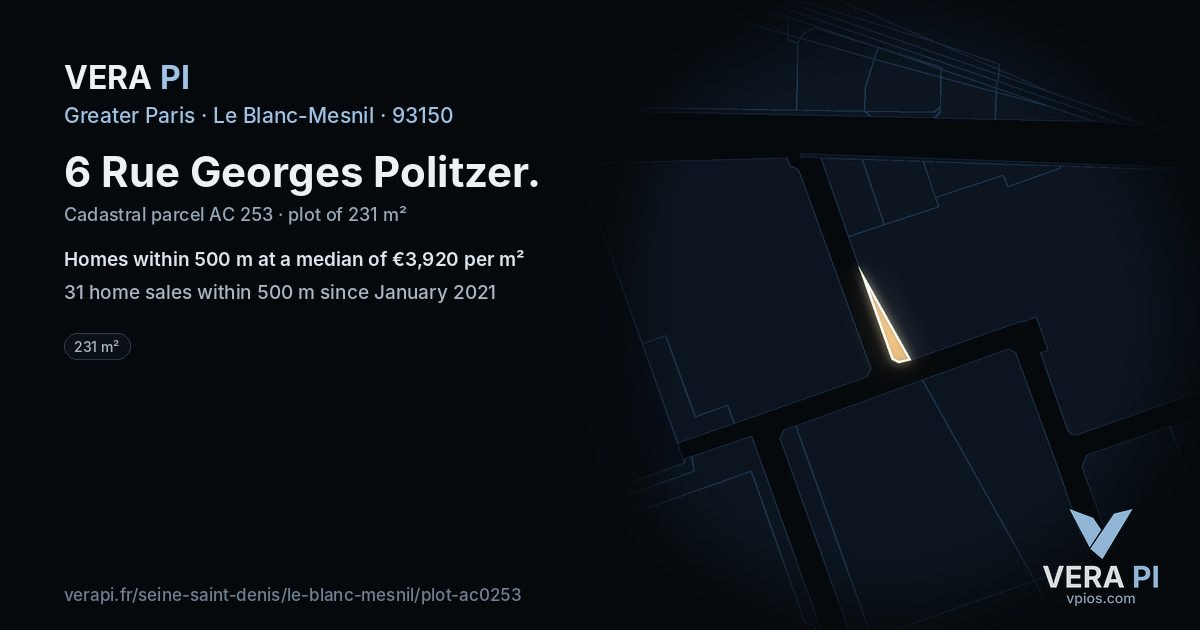 6 Rue Georges Politzer, Le Blanc-Mesnil at night – the plot lit, the parcels around coloured by the prices near them
