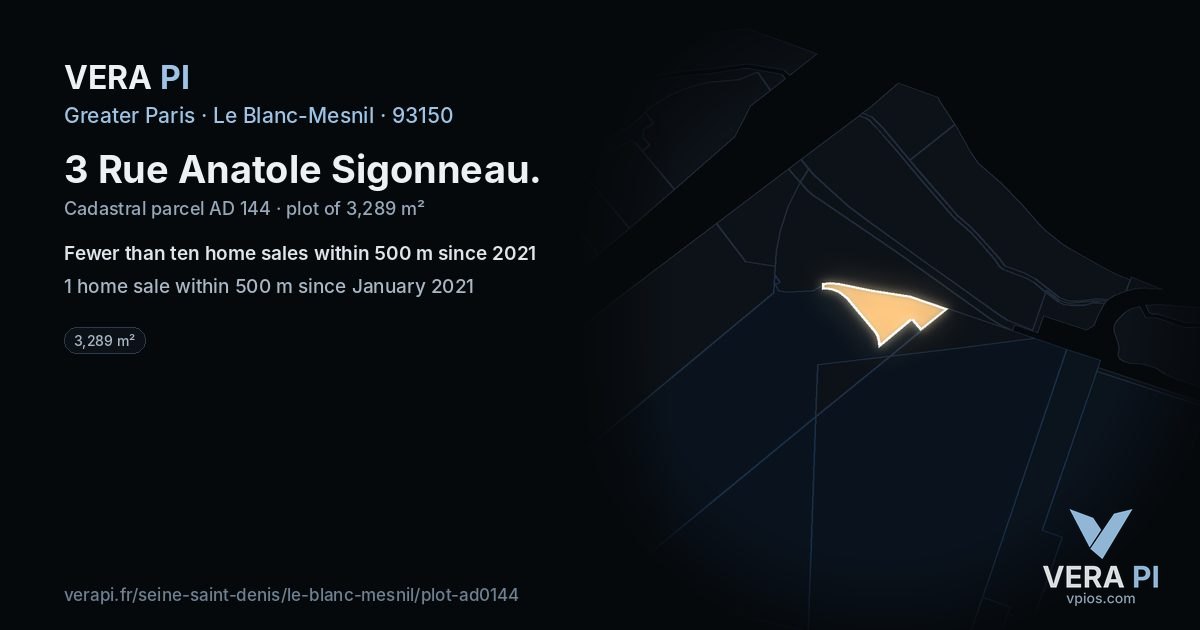 3 Rue Anatole Sigonneau, Le Blanc-Mesnil at night – the plot lit, the parcels around coloured by the prices near them