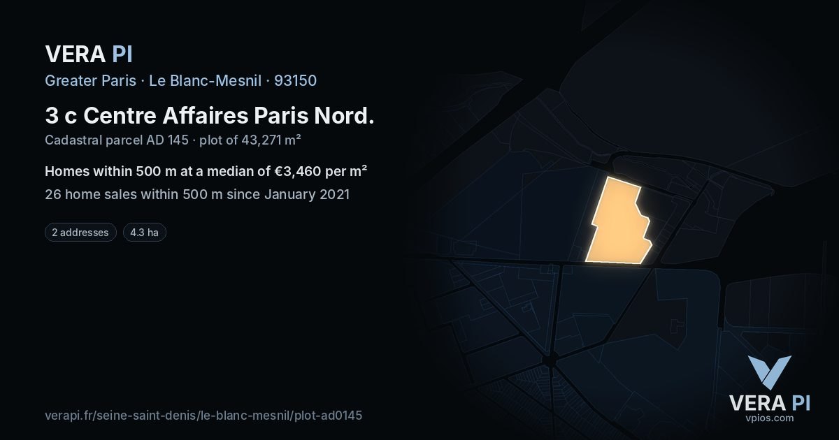 3 c Centre Affaires Paris Nord, Le Blanc-Mesnil at night – the plot lit, the parcels around coloured by the prices near them