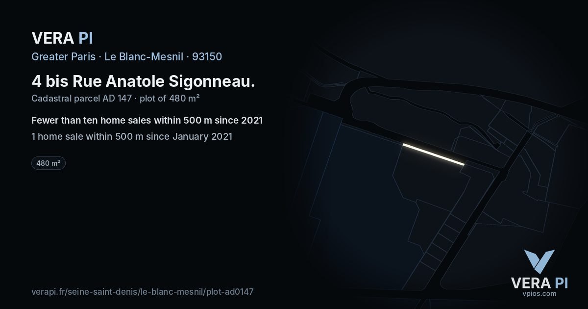 4 bis Rue Anatole Sigonneau, Le Blanc-Mesnil at night – the plot lit, the parcels around coloured by the prices near them