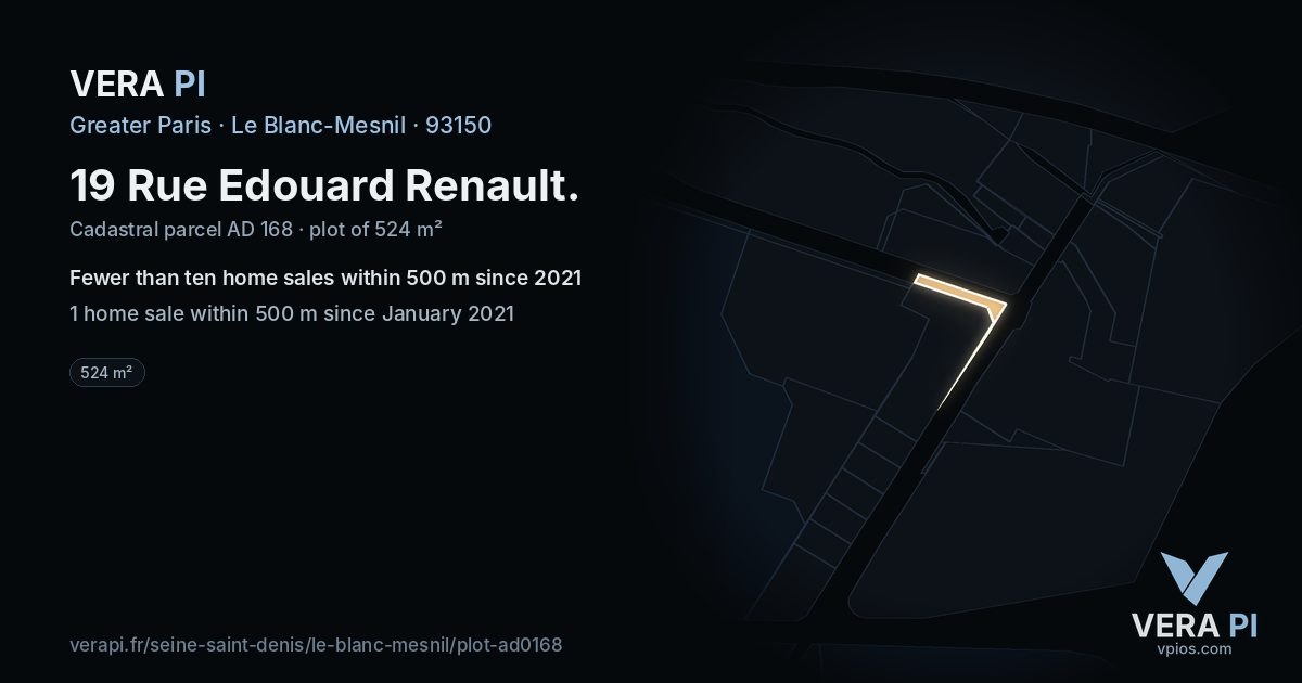 19 Rue Edouard Renault, Le Blanc-Mesnil at night – the plot lit, the parcels around coloured by the prices near them