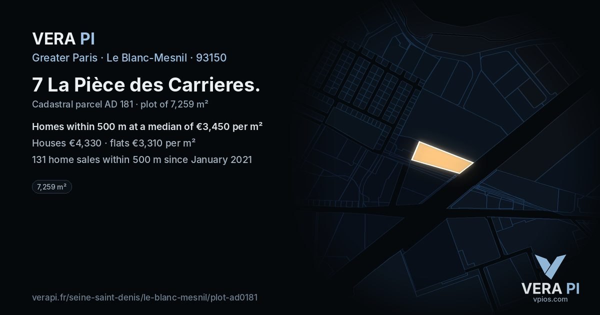 7 La Pièce des Carrieres, Le Blanc-Mesnil at night – the plot lit, the parcels around coloured by the prices near them