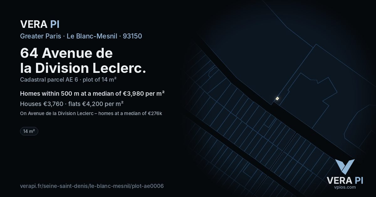64 Avenue de la Division Leclerc, Le Blanc-Mesnil at night – the plot lit, the parcels around coloured by the prices near them