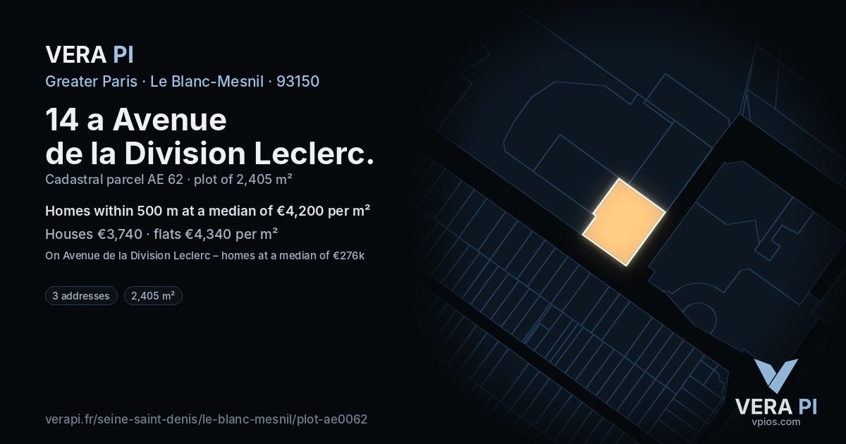 14 a Avenue de la Division Leclerc, Le Blanc-Mesnil at night – the plot lit, the parcels around coloured by the prices near them