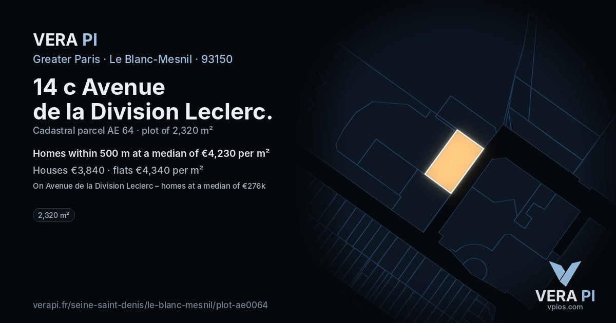 14 c Avenue de la Division Leclerc, Le Blanc-Mesnil at night – the plot lit, the parcels around coloured by the prices near them