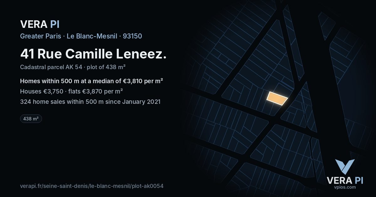 41 Rue Camille Leneez, Le Blanc-Mesnil at night – the plot lit, the parcels around coloured by the prices near them