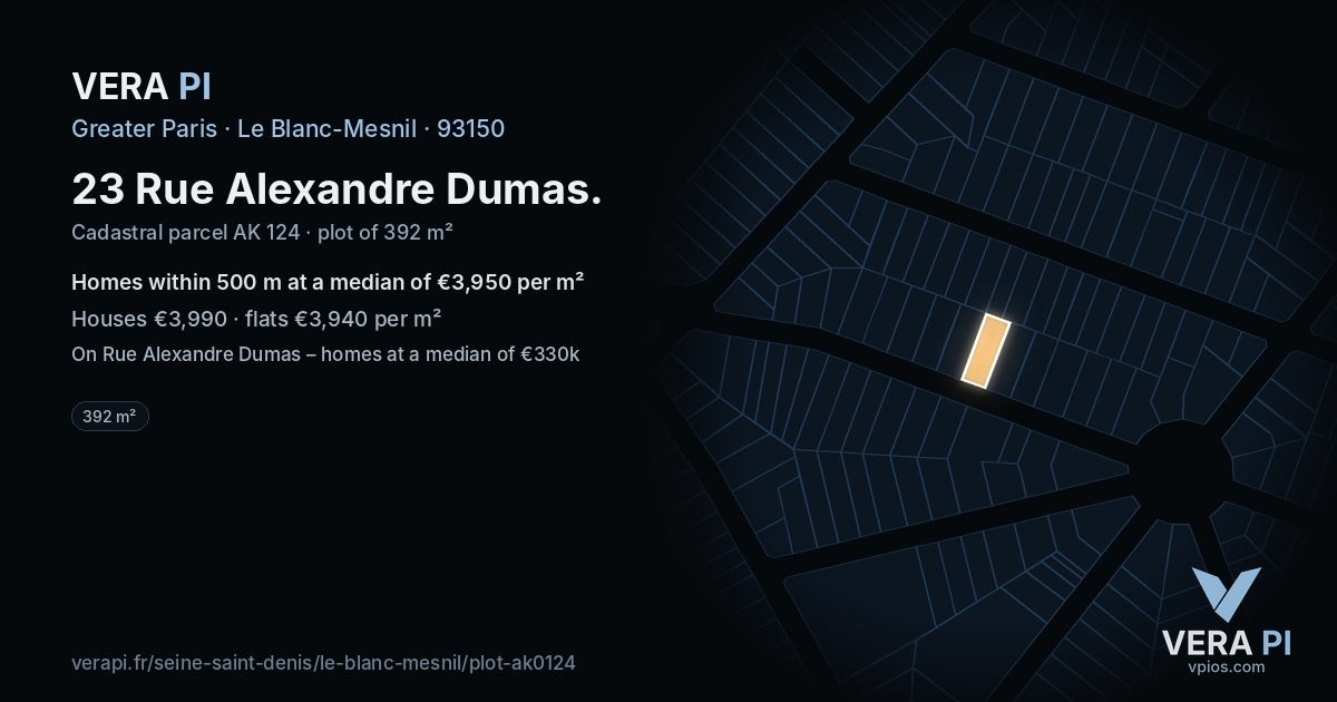 23 Rue Alexandre Dumas, Le Blanc-Mesnil at night – the plot lit, the parcels around coloured by the prices near them