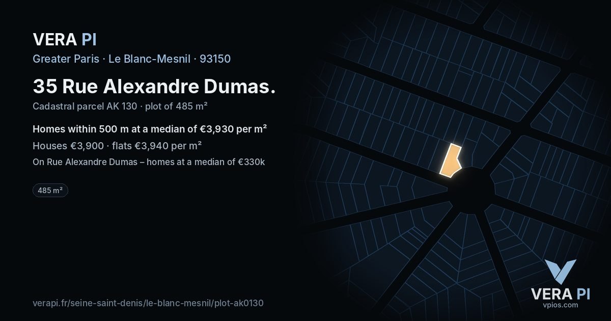 35 Rue Alexandre Dumas, Le Blanc-Mesnil at night – the plot lit, the parcels around coloured by the prices near them