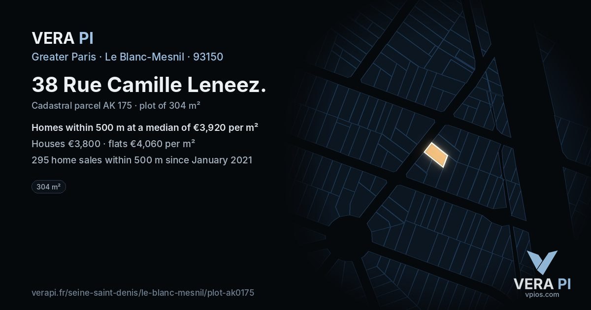 38 Rue Camille Leneez, Le Blanc-Mesnil at night – the plot lit, the parcels around coloured by the prices near them
