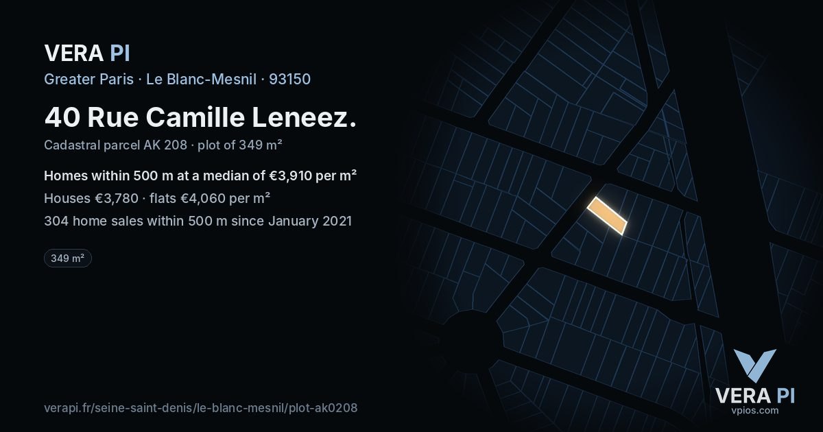 40 Rue Camille Leneez, Le Blanc-Mesnil at night – the plot lit, the parcels around coloured by the prices near them