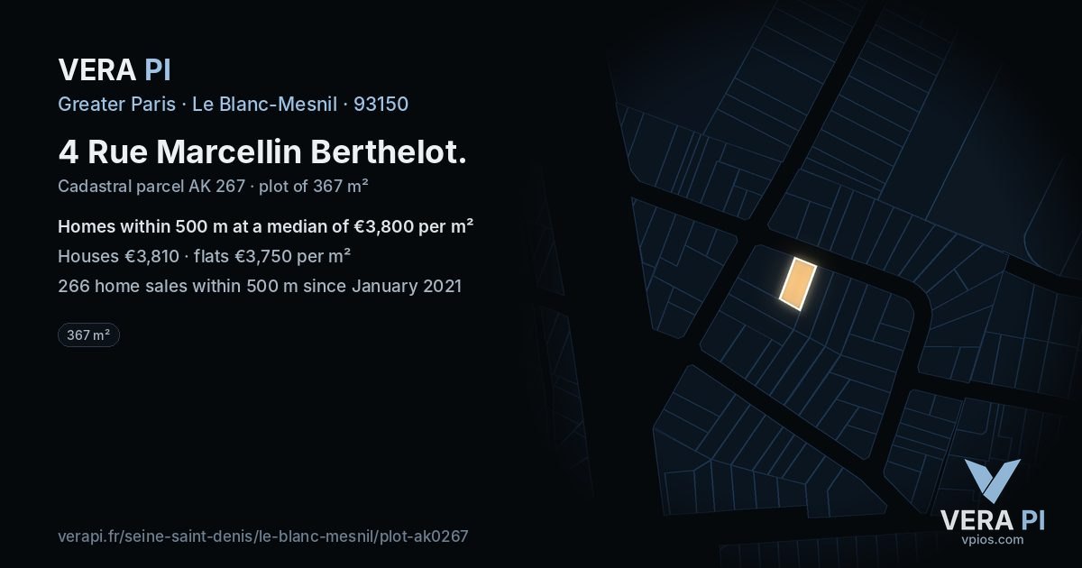 4 Rue Marcellin Berthelot, Le Blanc-Mesnil at night – the plot lit, the parcels around coloured by the prices near them