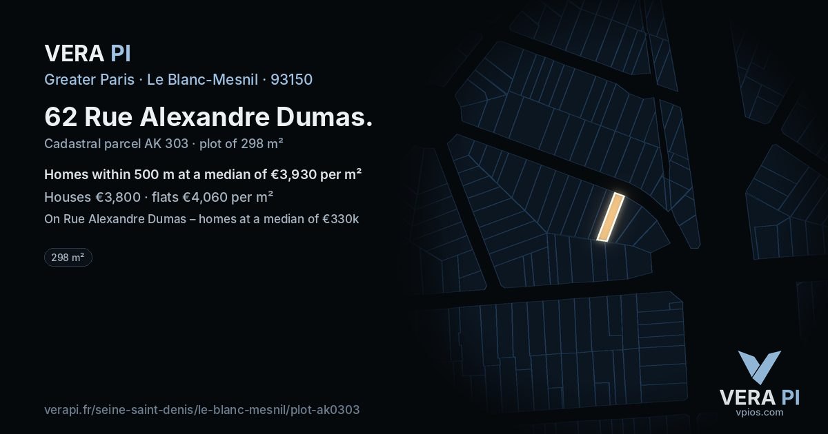 62 Rue Alexandre Dumas, Le Blanc-Mesnil at night – the plot lit, the parcels around coloured by the prices near them