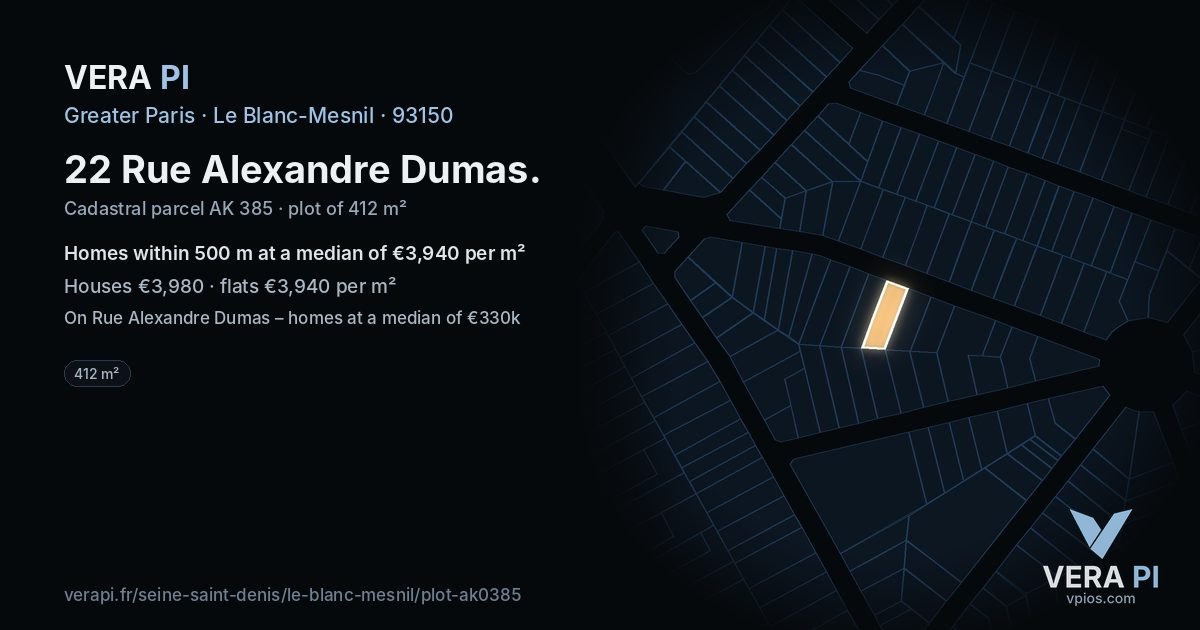 22 Rue Alexandre Dumas, Le Blanc-Mesnil at night – the plot lit, the parcels around coloured by the prices near them