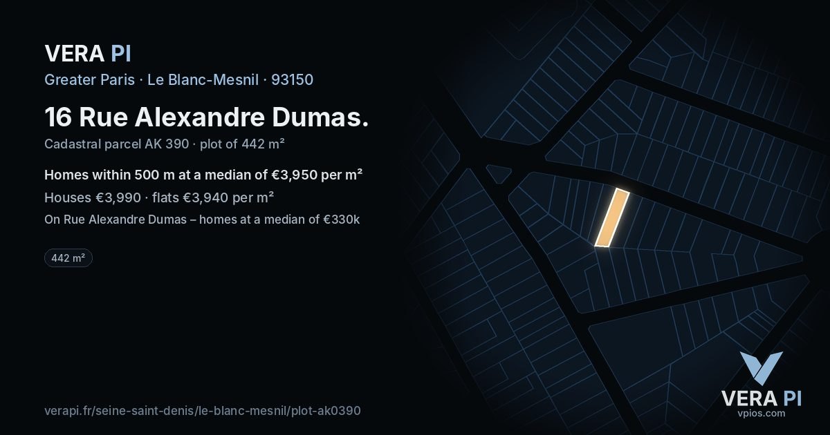 16 Rue Alexandre Dumas, Le Blanc-Mesnil at night – the plot lit, the parcels around coloured by the prices near them