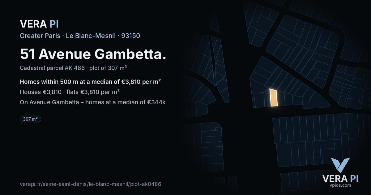 51 Avenue Gambetta, Le Blanc-Mesnil at night – the plot lit, the parcels around coloured by the prices near them