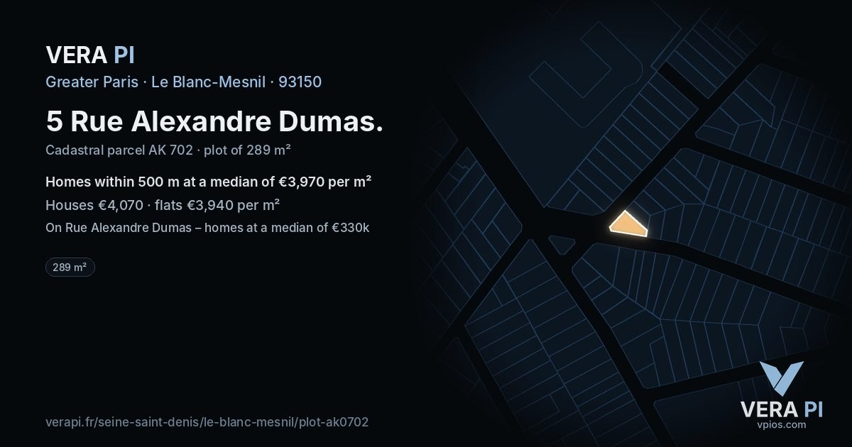 5 Rue Alexandre Dumas, Le Blanc-Mesnil at night – the plot lit, the parcels around coloured by the prices near them