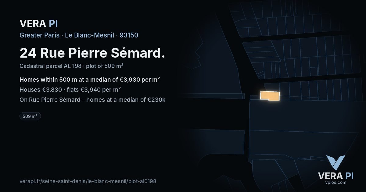24 Rue Pierre Sémard, Le Blanc-Mesnil at night – the plot lit, the parcels around coloured by the prices near them